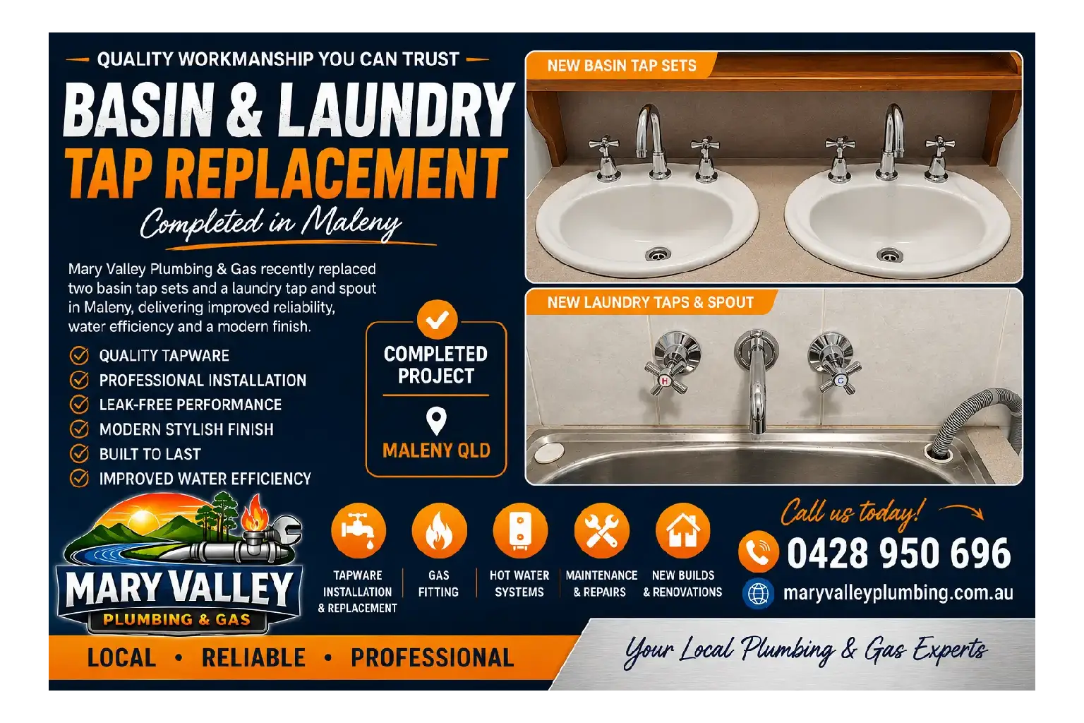 Basin & Laundry Tap Replacement in Maleny
