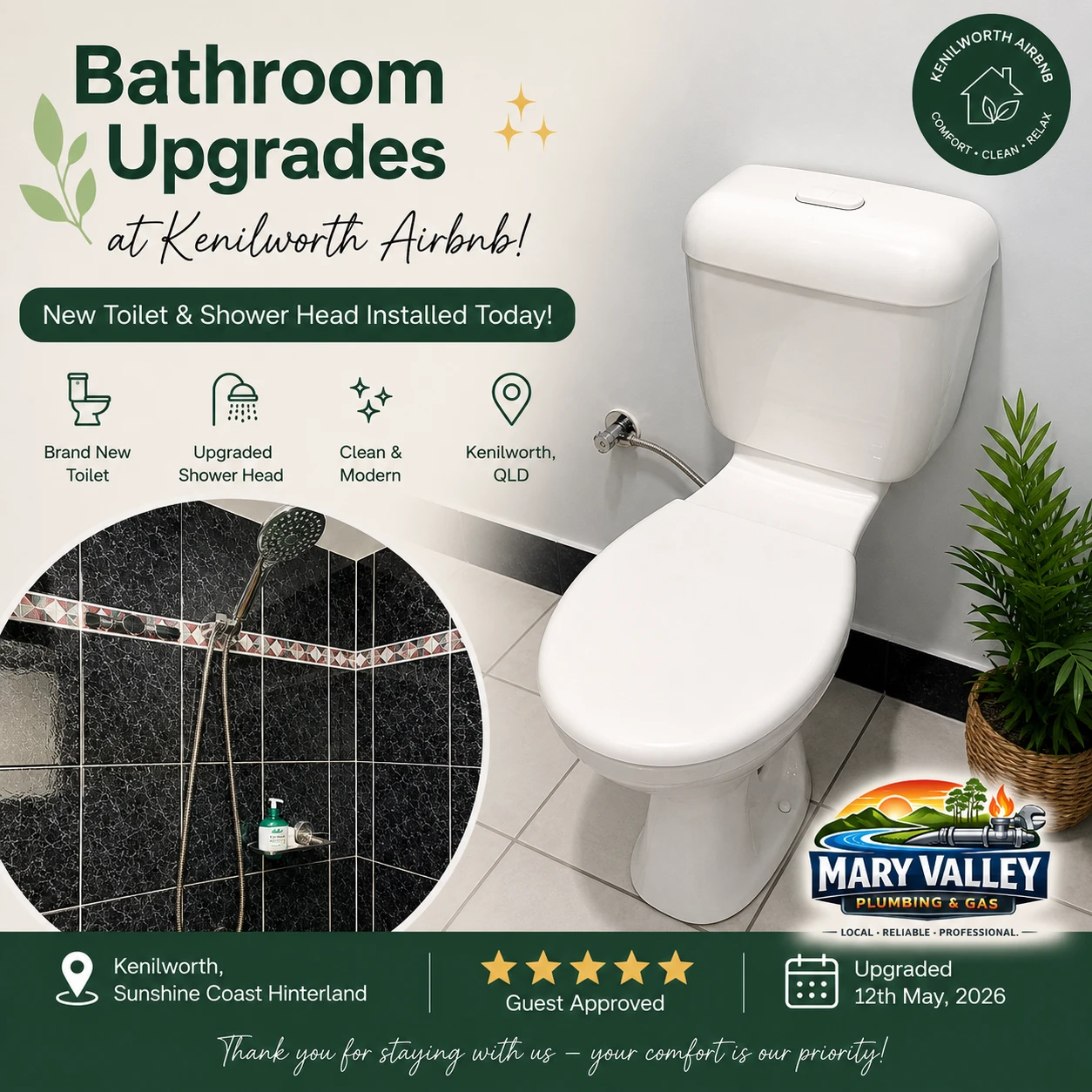 Bathroom Updates for Kenilworth Airbnb - Mary Valley Plumbing Project