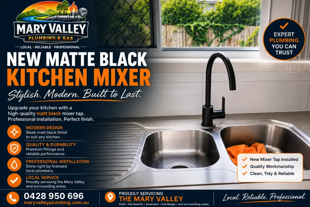 Matt Black Kitchen Sink Mixer Installation - Mary Valley Plumbing & Gas Project in Mapleton, QLD