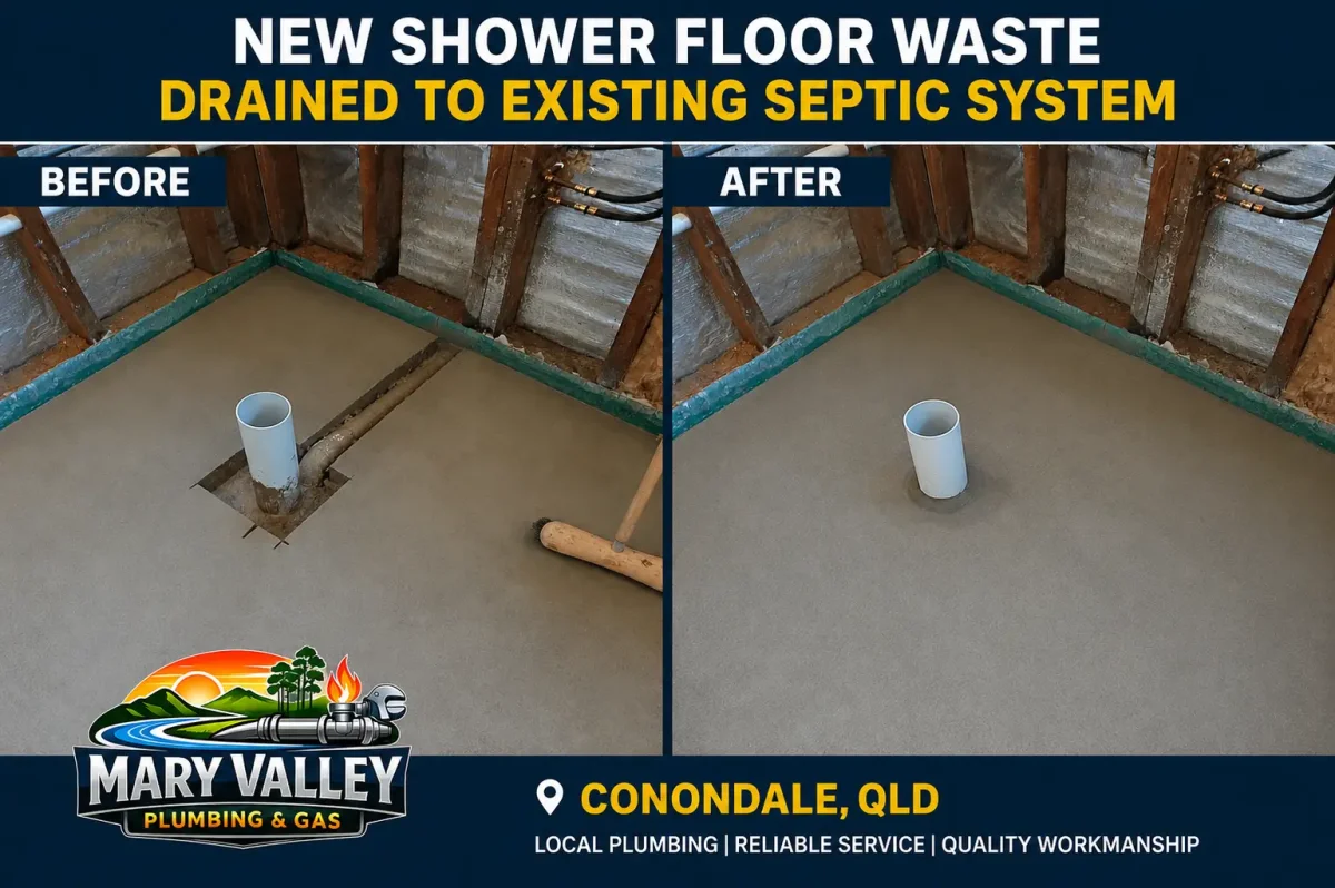 New Shower Floor Waste Drained to Existing Septic System – Conondale, QLD